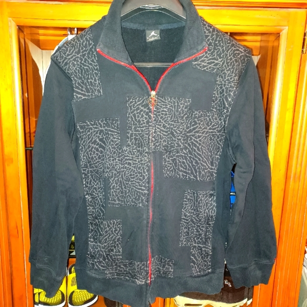 Vintage Jordan patchwork cement print zip-up hoodie